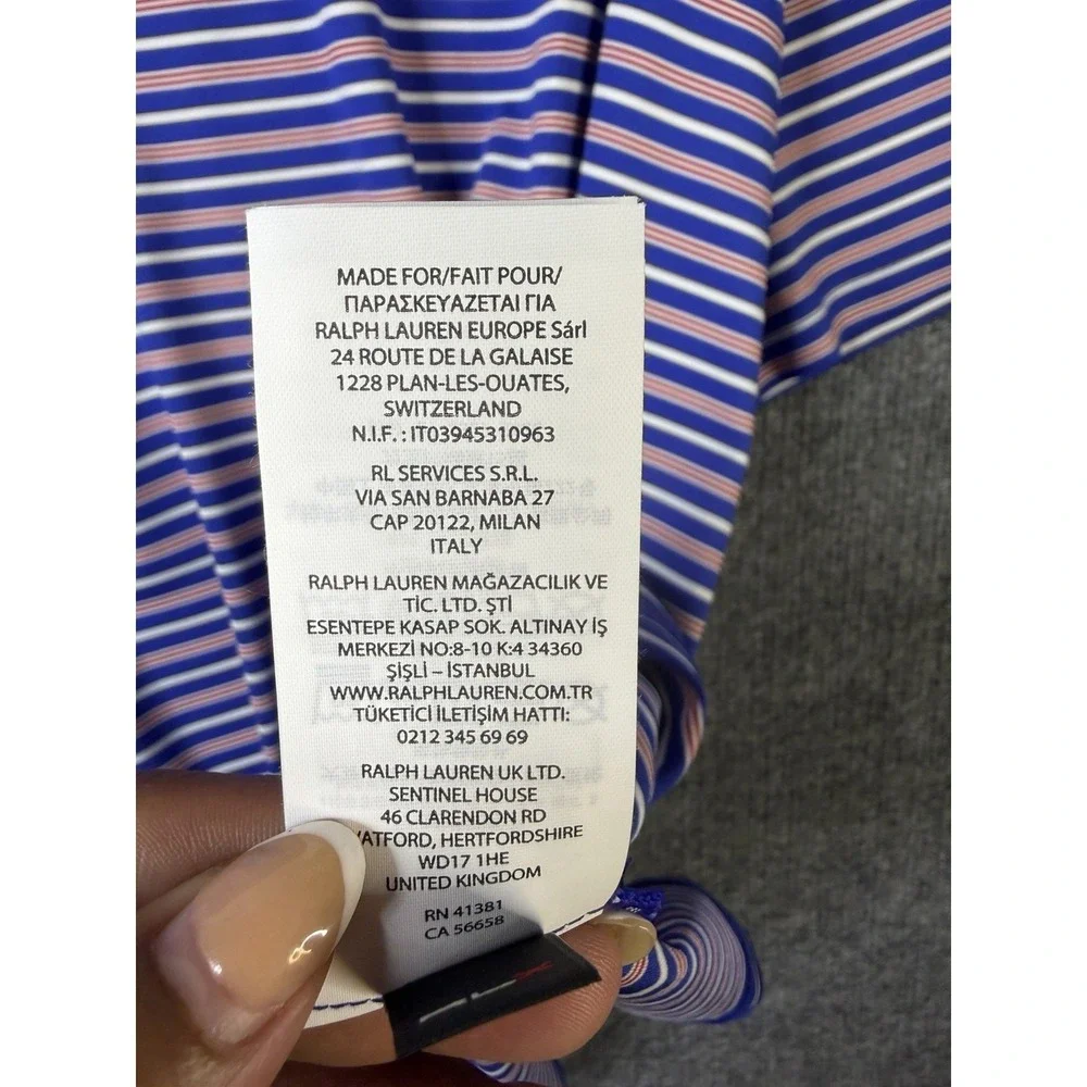 NWT RLX Ralph‎ Lauren Golf Polo Shirt Men Large Blue Red Striped Stretch